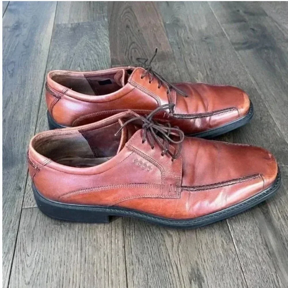 Ecco New Jersey Oxford Dress Shoes Men's Size 43 Brown Leather Comfort Classic